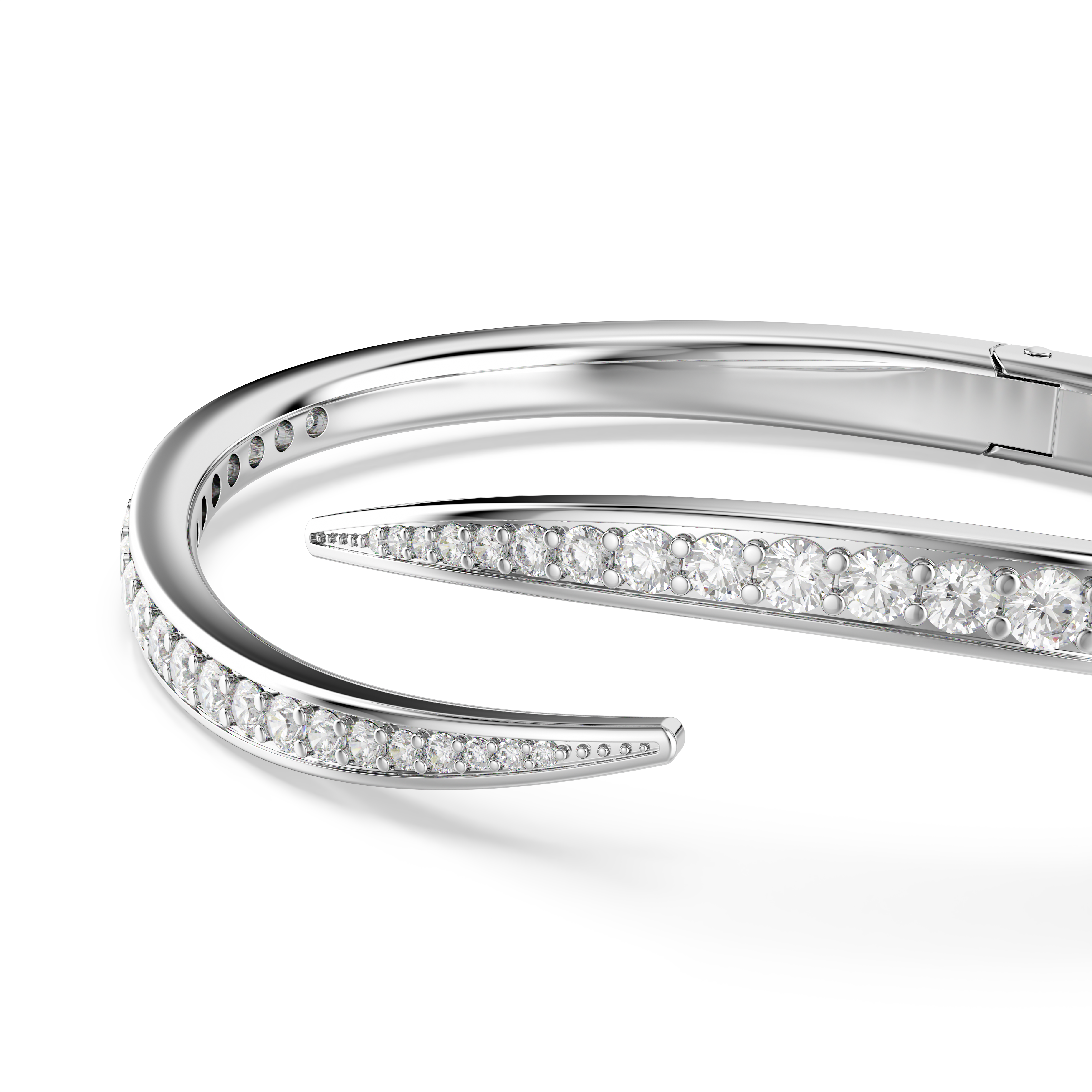 Vienna Bangle Bileklik, Yuvarlak Kesim, Kuğu, Beyaz, Rodyum Kaplama