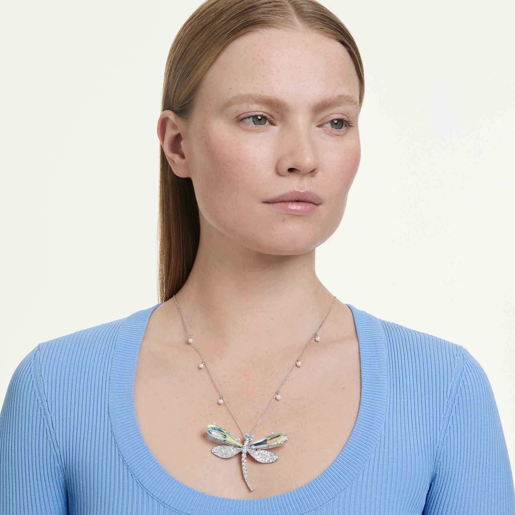 Ariana Grande x Swarovski Kolye ve broş, Karışık Kesim, Yusufçuk, Yeşil, Rodyum Kaplama