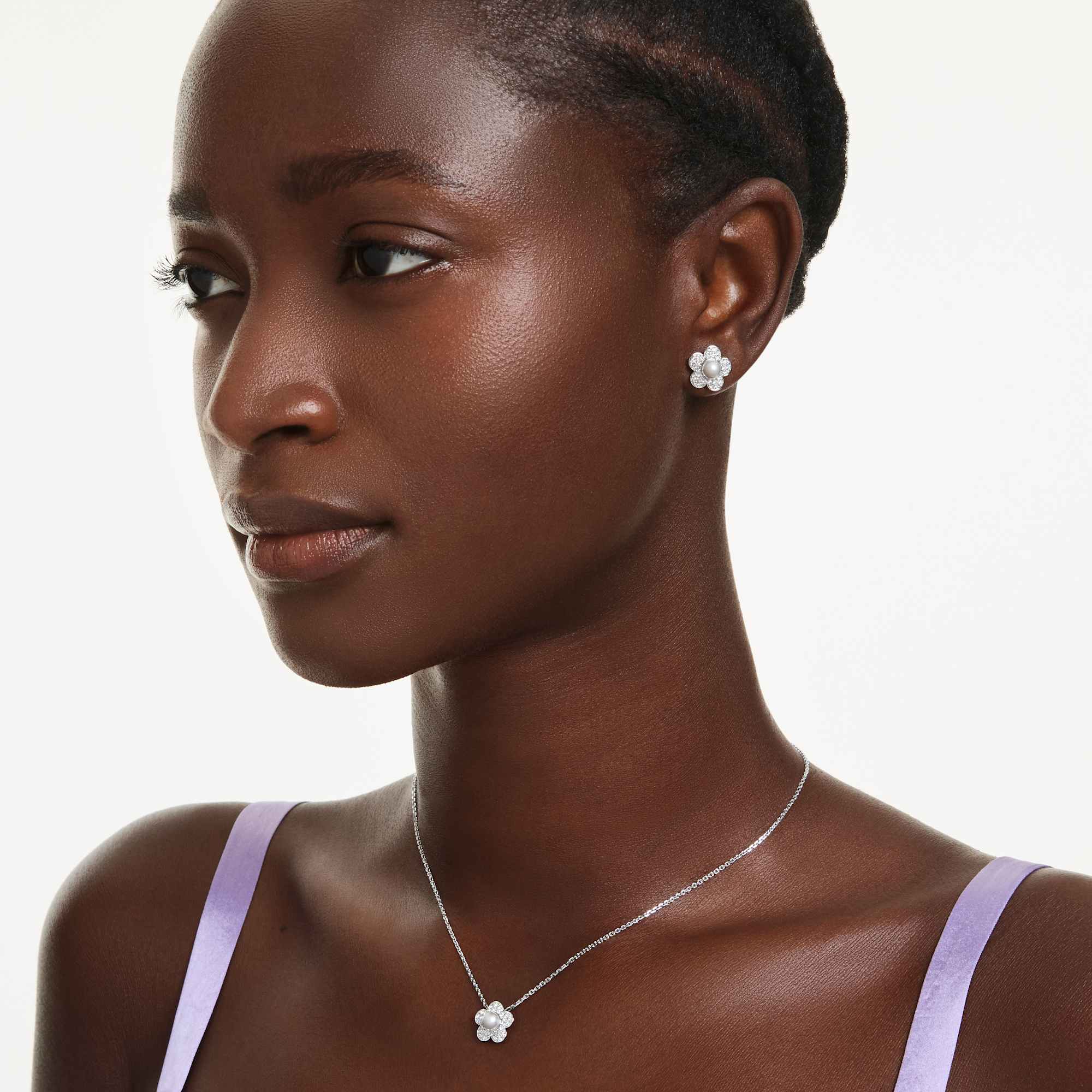 Ariana Grande x Swarovski Set, Kristal İnci, Yuvarlak Kesim, Çiçek, Beyaz, Rodyum Kaplama