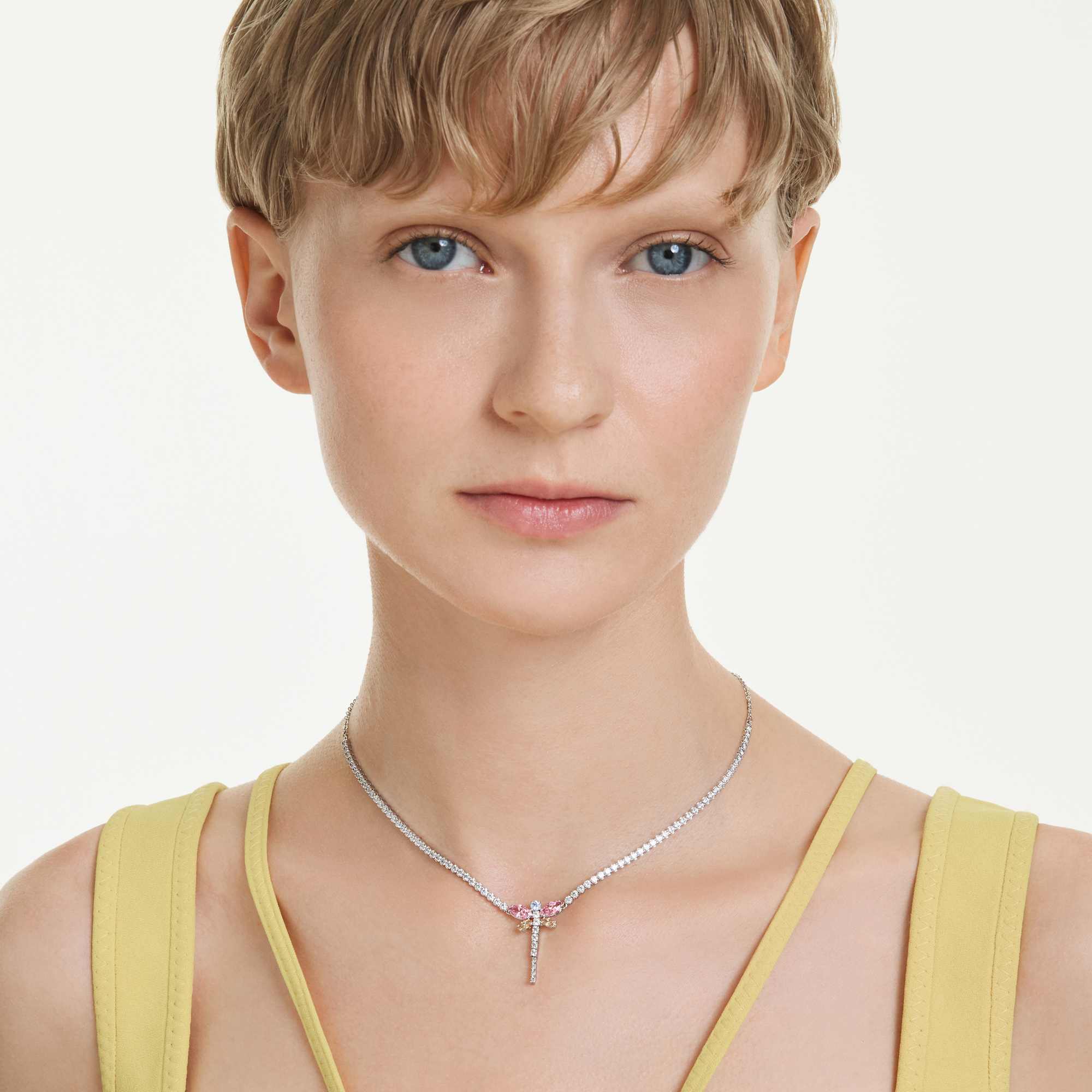 Ariana Grande x Swarovski Tennis Y kolye, Karışık Kesim, Yusufçuk, Çok Renkli, Rodyum Kaplama