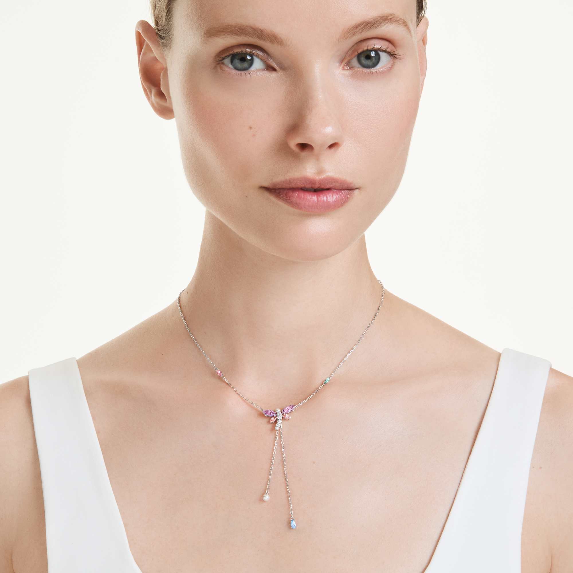 Ariana Grande x Swarovski Y-Kolye, Karışık Kesim, Yusufçuk, Çok Renkli, Rodyum Kaplama