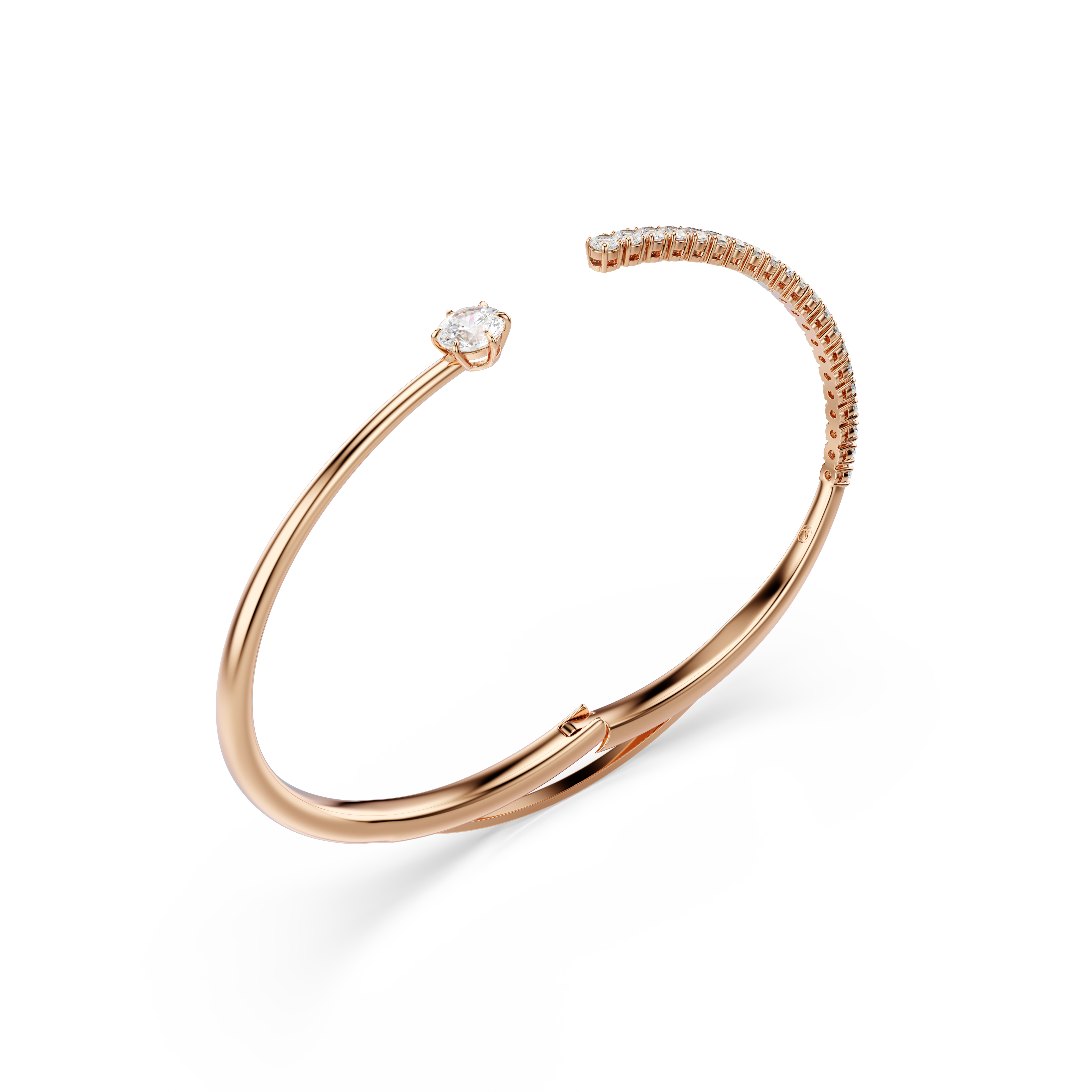 Matrix Bangle Bileklik, Yuvarlak Kesim, Beyaz, 18K, Pembe Altın Rengi Kaplama