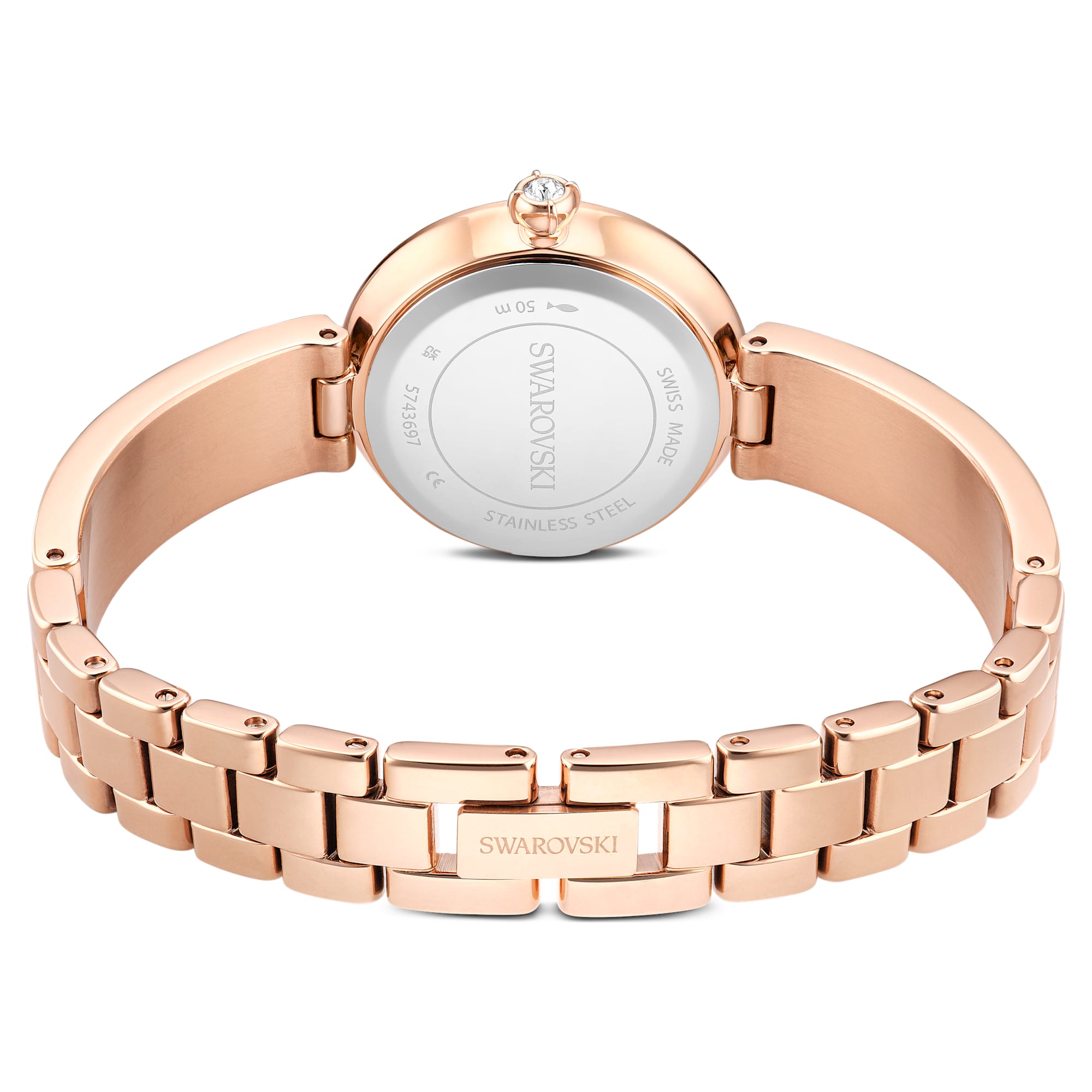 Matrix pearl Bangle Saat, İsviçre Üretimi, Kristal Bileklik, Siyah, Pembe Altın Rengi Kaplama