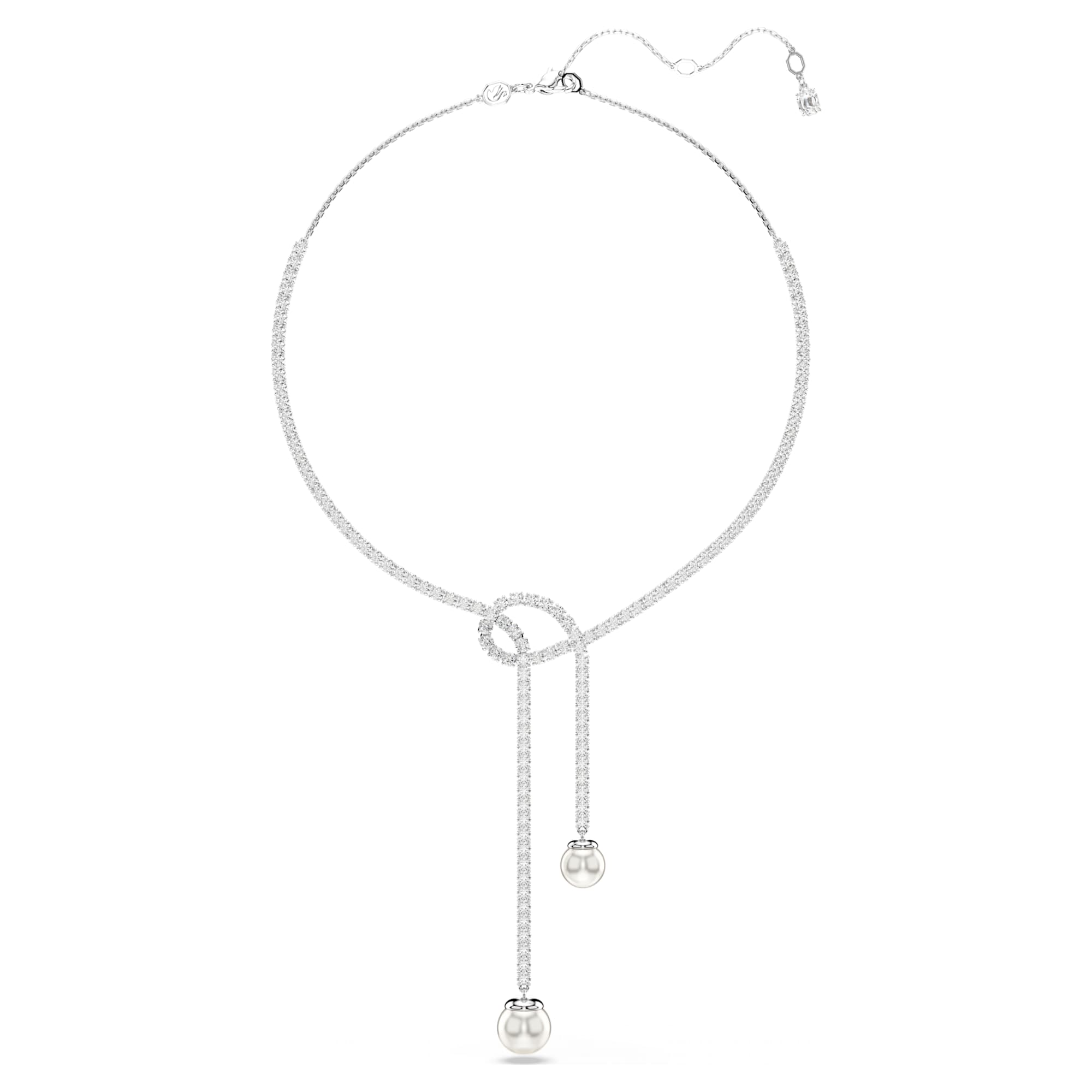 Matrix Y Kolye, Kristal İnci, Round cut, Beyaz, Rodyum Kaplama