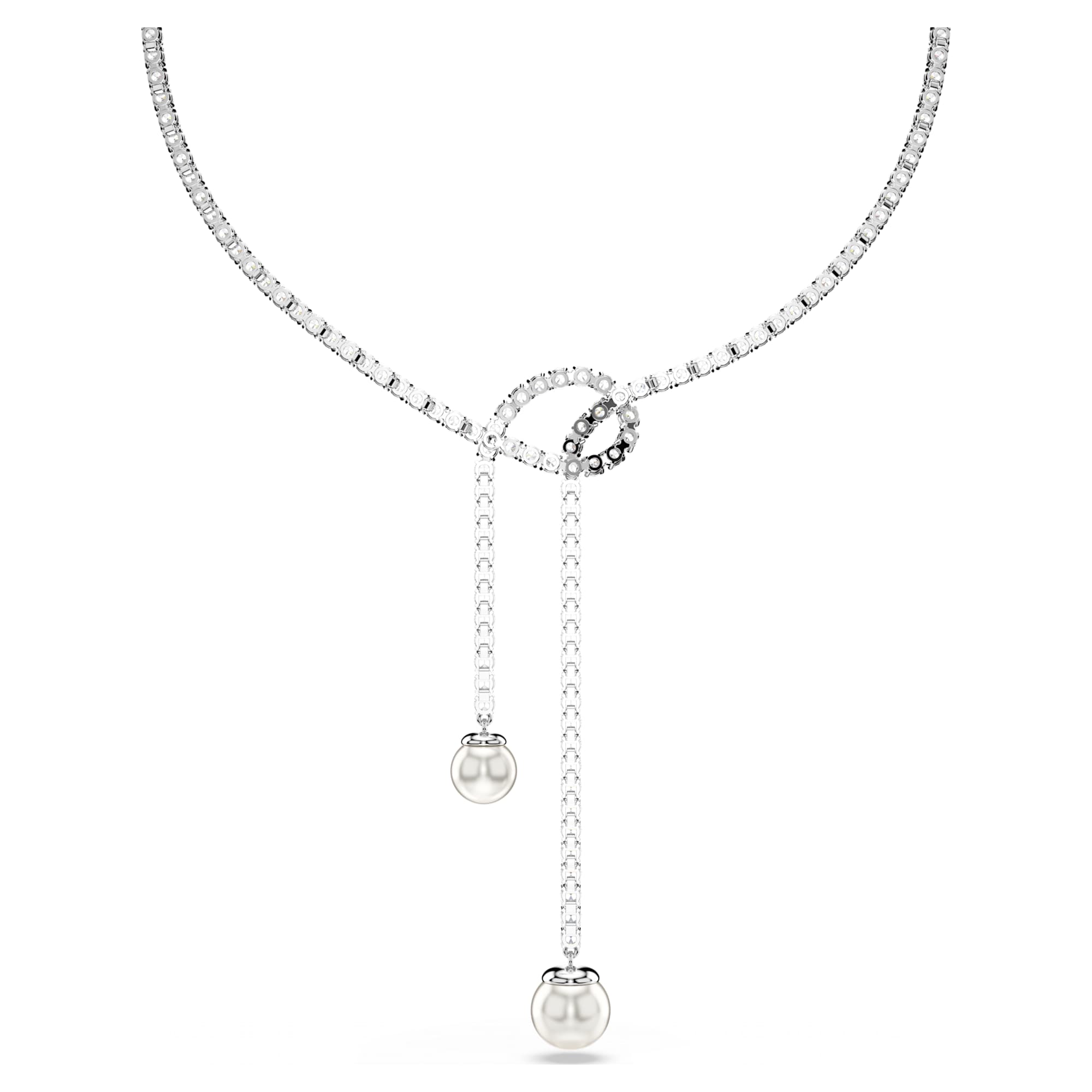 Matrix Y Kolye, Kristal İnci, Round cut, Beyaz, Rodyum Kaplama
