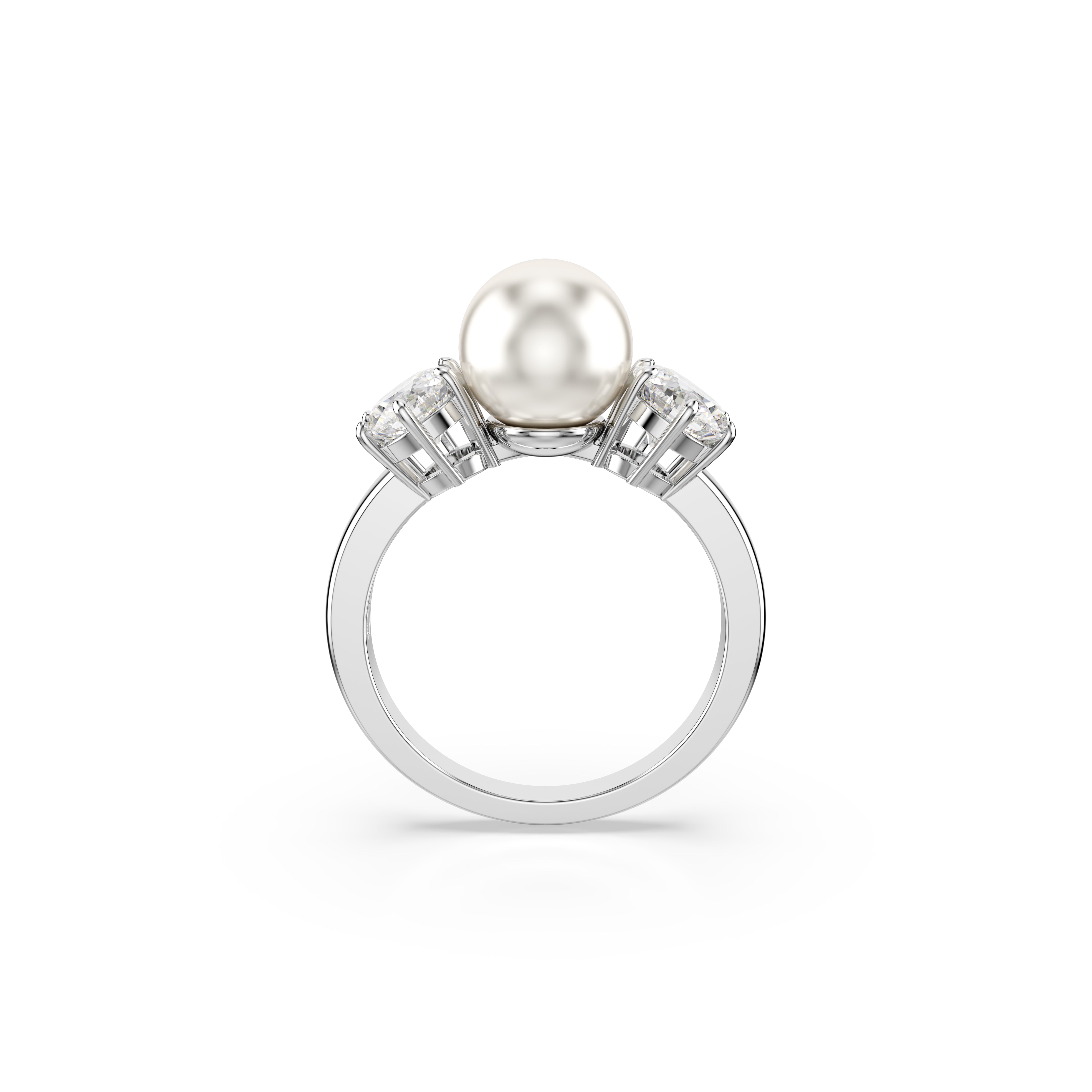 Matrix Ring, Crystal Pearl, Round Cut, White, Rhodium Plated