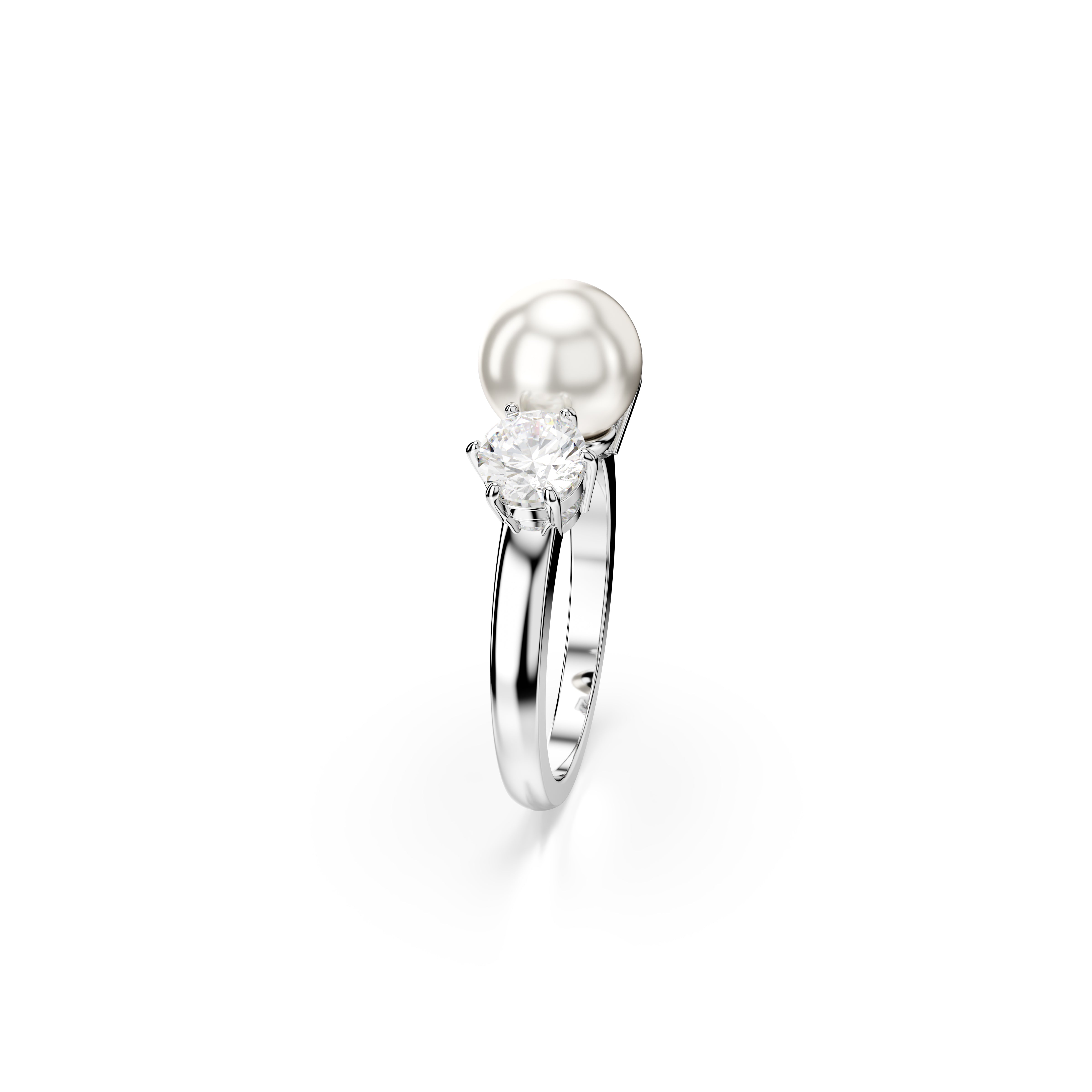 Matrix Ring, Crystal Pearl, Round Cut, White, Rhodium Plated