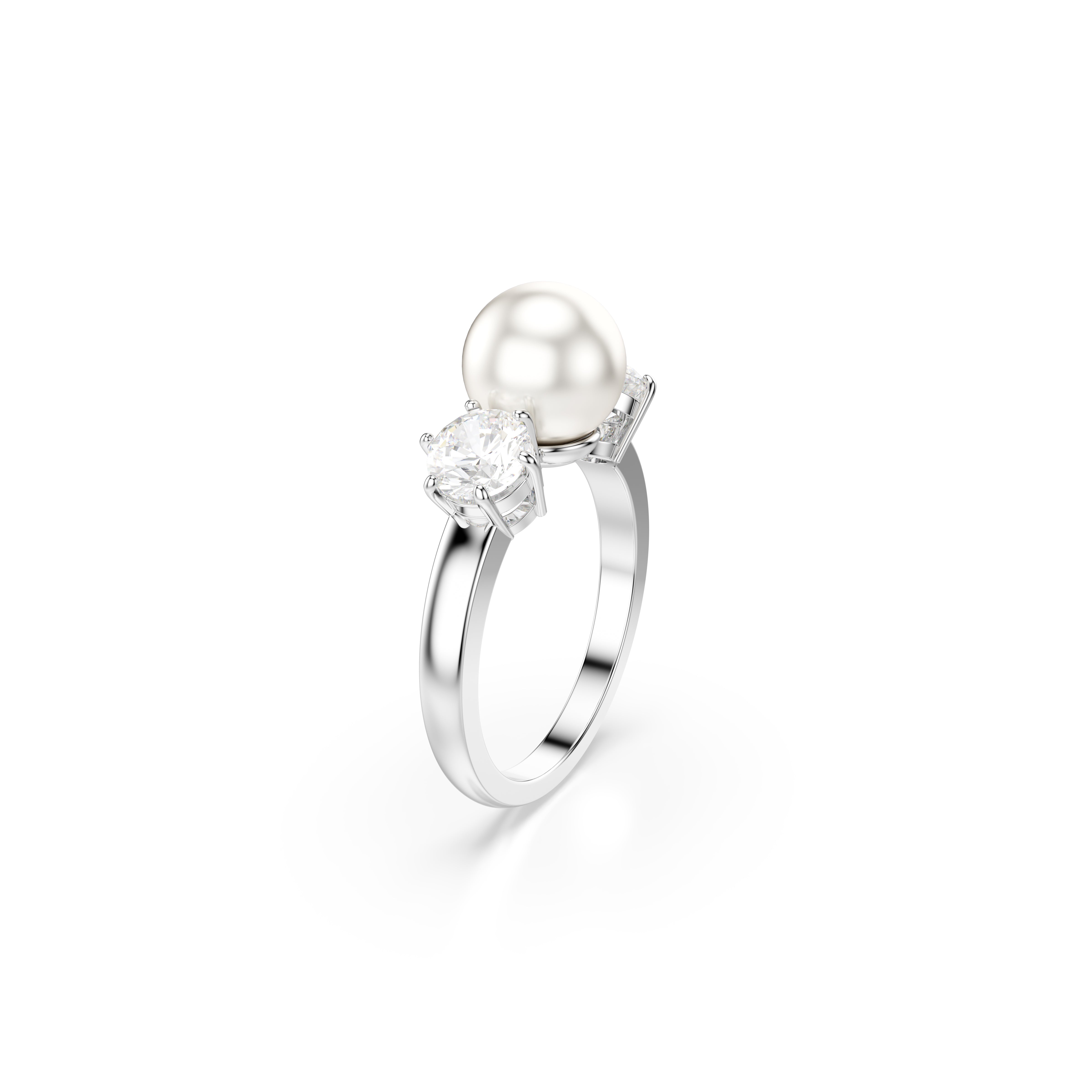 Matrix Ring, Crystal Pearl, Round Cut, White, Rhodium Plated