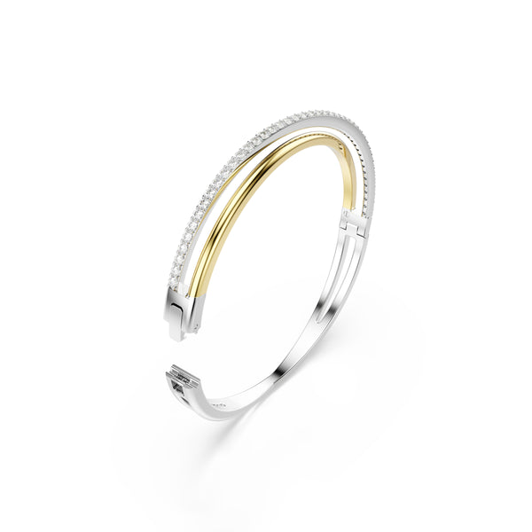Hyperbola Bangle Bileklik, Round Cut, Beyaz, Karişik Metal Kaplama
