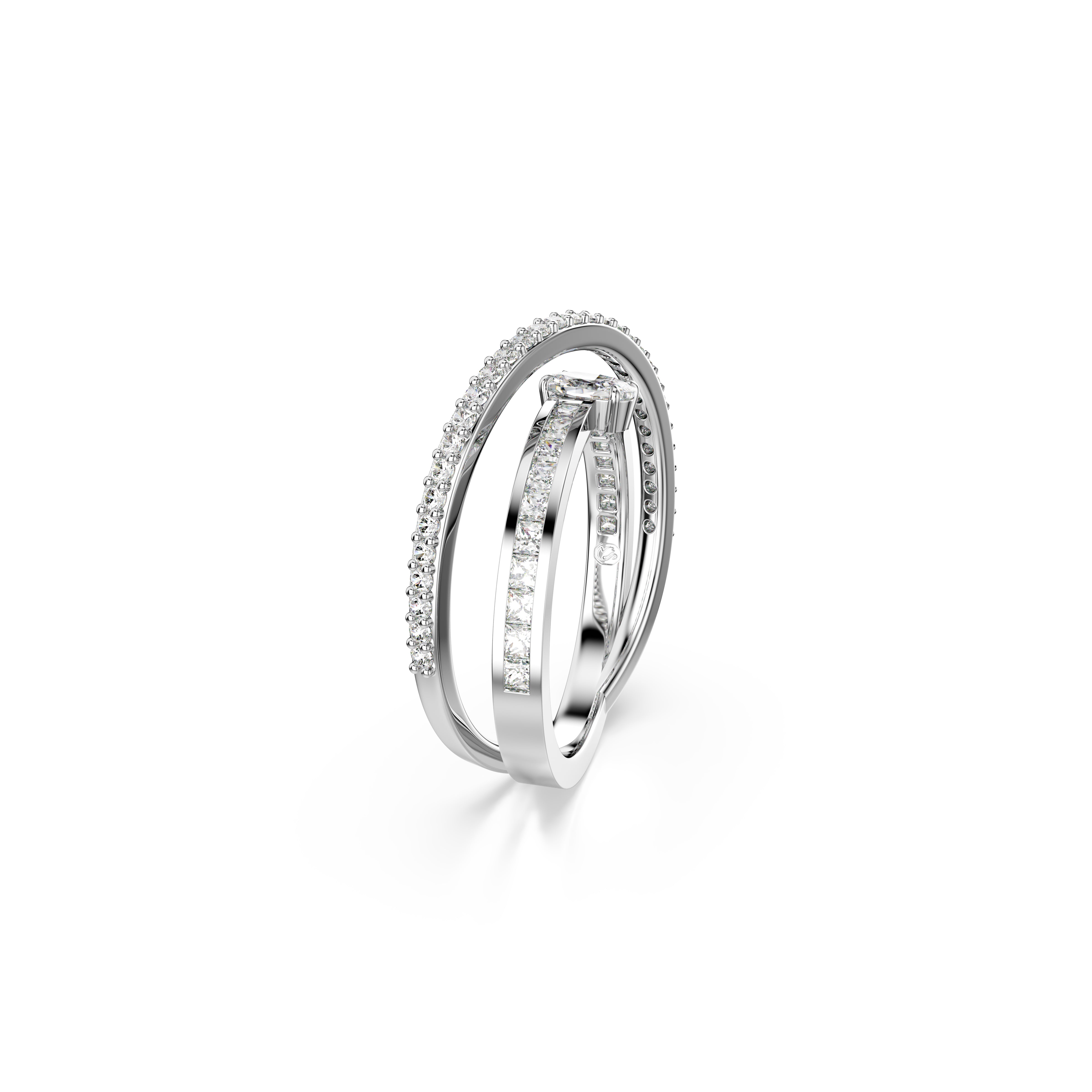 Hyperbola Ring, Mixed Cuts, White, Rhodium Plated