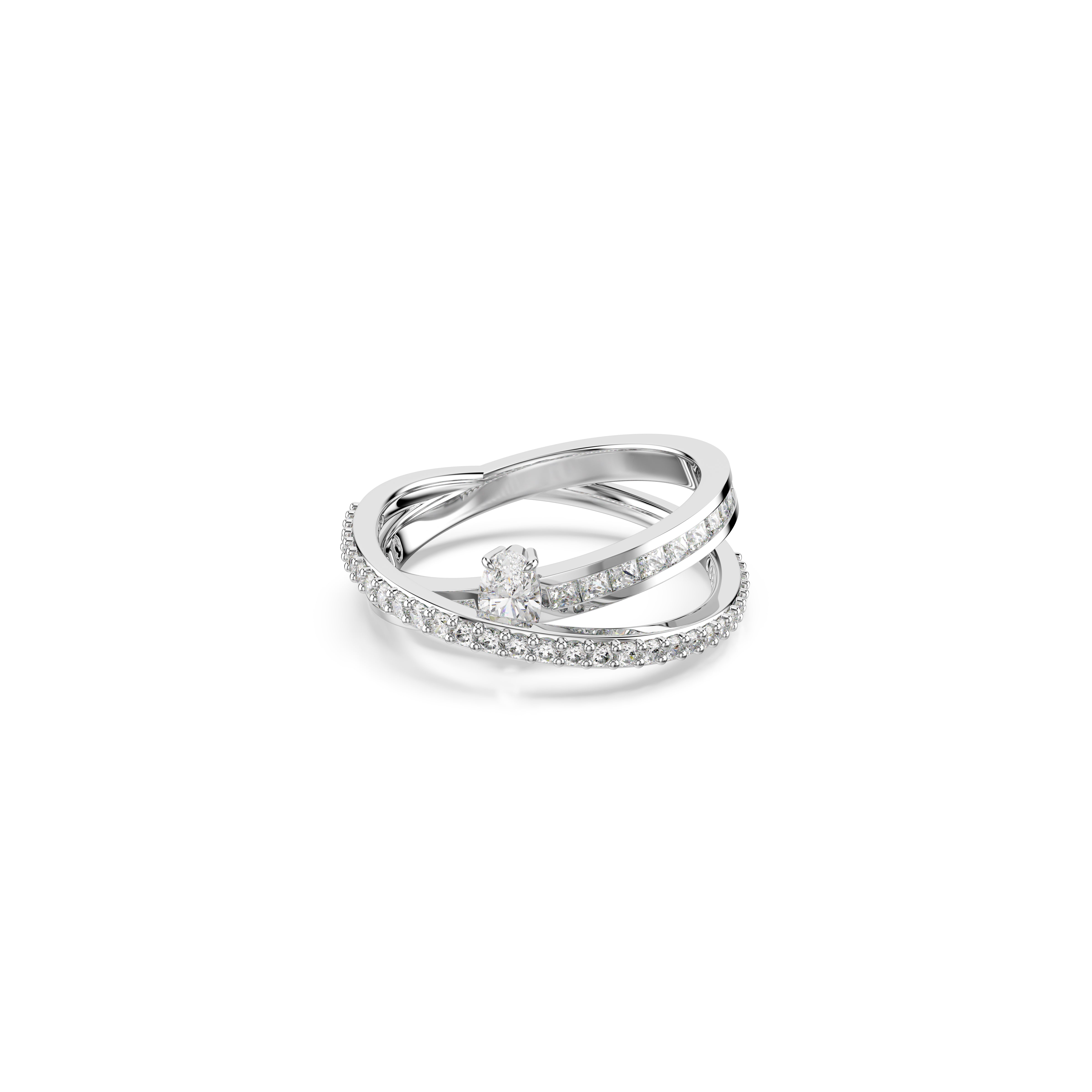Hyperbola Ring, Mixed Cuts, White, Rhodium Plated