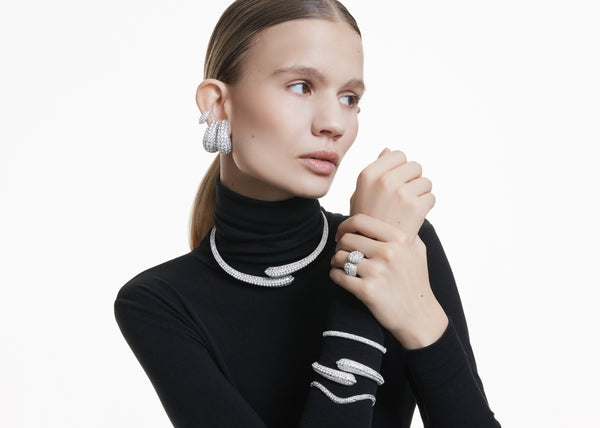 Sublima Kelepçe Bileklik, Kristal İnci, Round Cut, Beyaz, Rodyum Kaplama, M