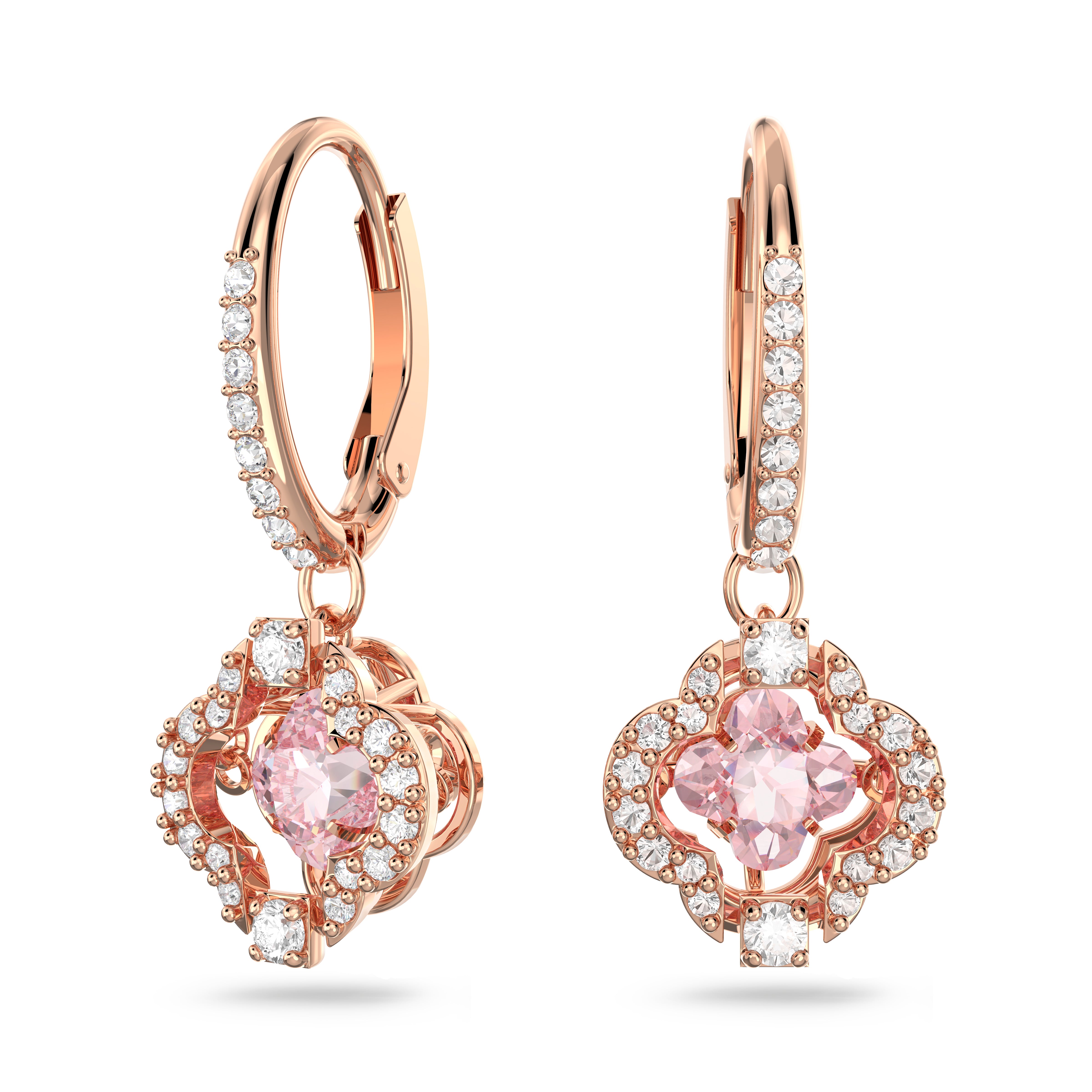 Sparkling Dc Clover Küpe, Pembe, Pembe Altin Rengi Kaplama