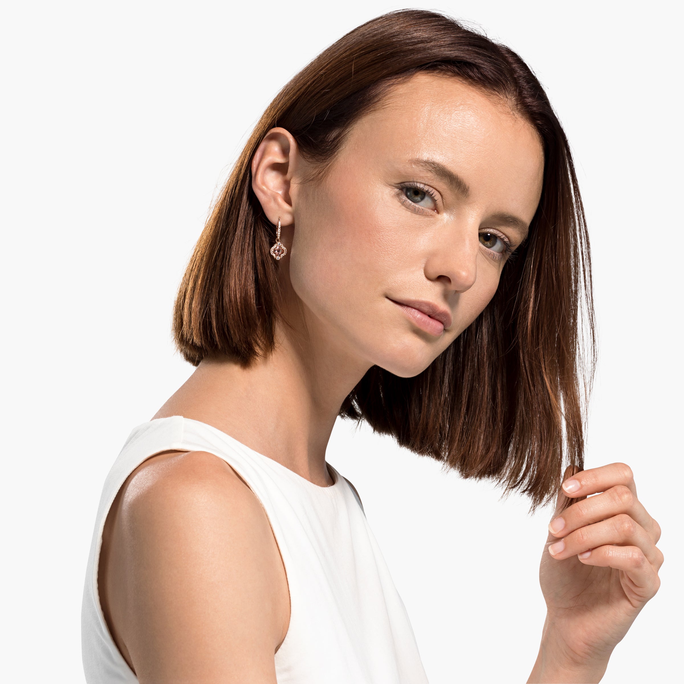 Sparkling Dc Clover Küpe, Pembe, Pembe Altin Rengi Kaplama