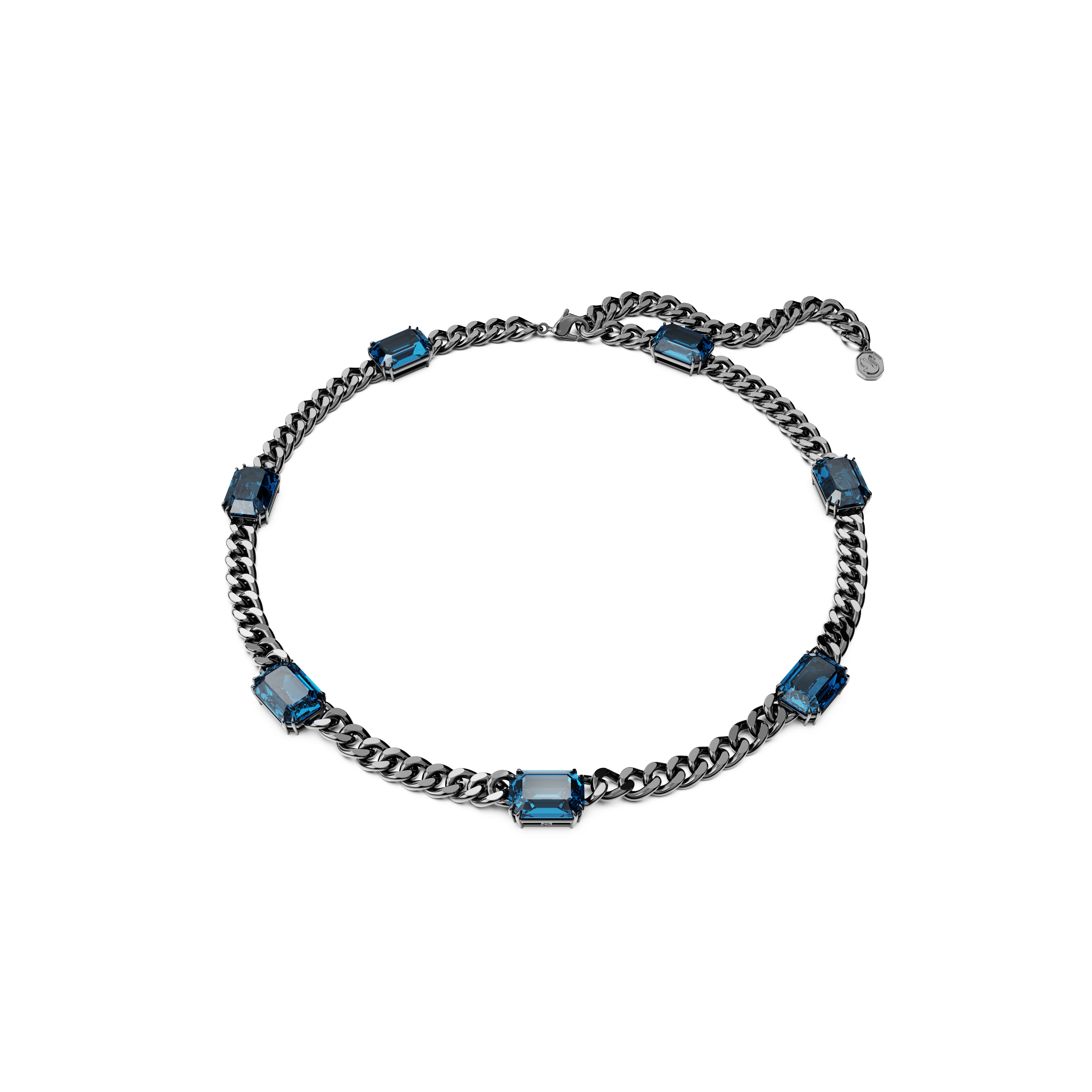 Millenia All Around Kolye, Octagon Cut, Mavi, Rutenyum Kaplama